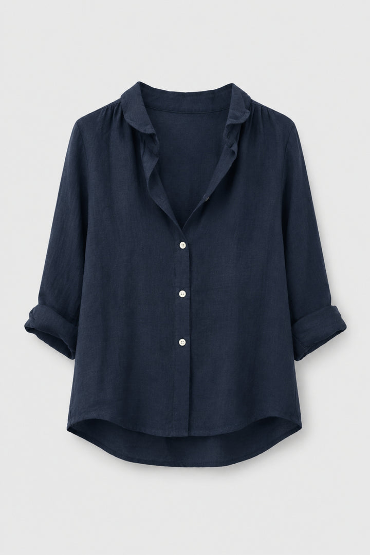 Anaïs - Blus i Lin för Kvinna Chic med Skjortkrage och Knäppning Fram Casual