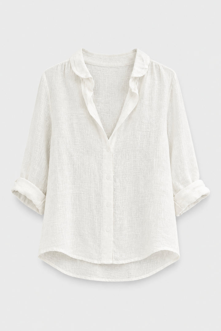 Anaïs - Blus i Lin för Kvinna Chic med Skjortkrage och Knäppning Fram Casual