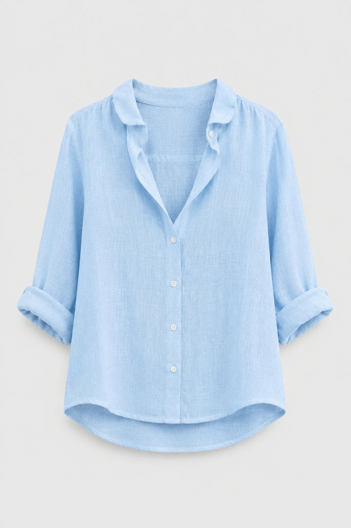 Anaïs - Blus i Lin för Kvinna Chic med Skjortkrage och Knäppning Fram Casual