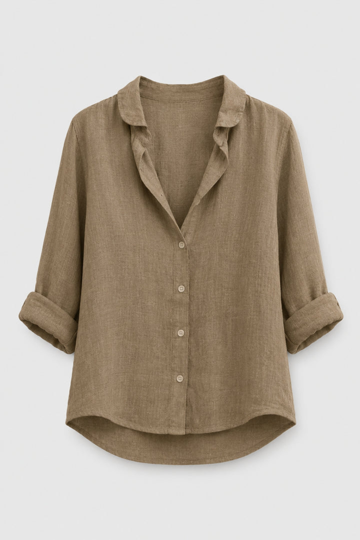 Anaïs - Blus i Lin för Kvinna Chic med Skjortkrage och Knäppning Fram Casual