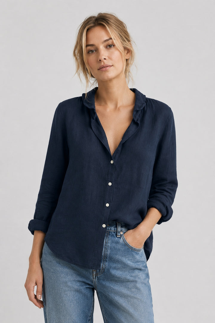 Anaïs - Blus i Lin för Kvinna Chic med Skjortkrage och Knäppning Fram Casual