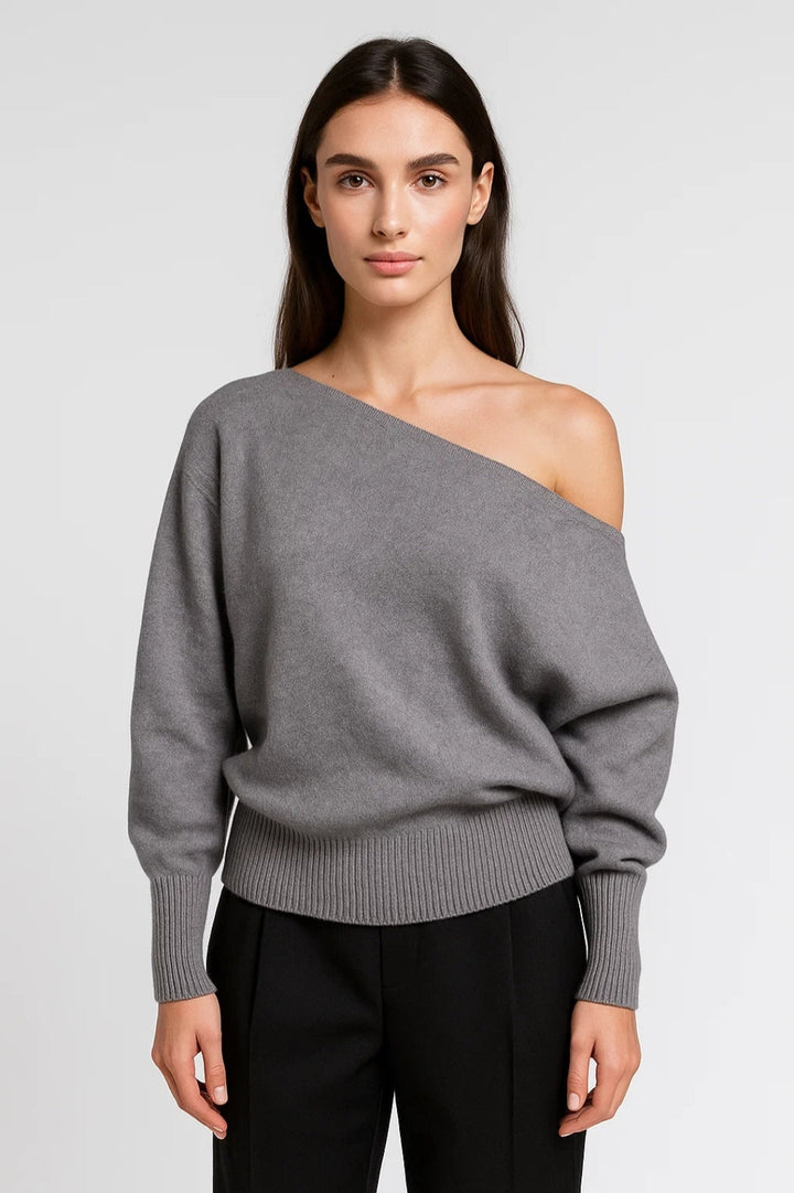 Asymmetrisk damtröja | Elegant off-the-shoulder-tröja | Lätt och moder