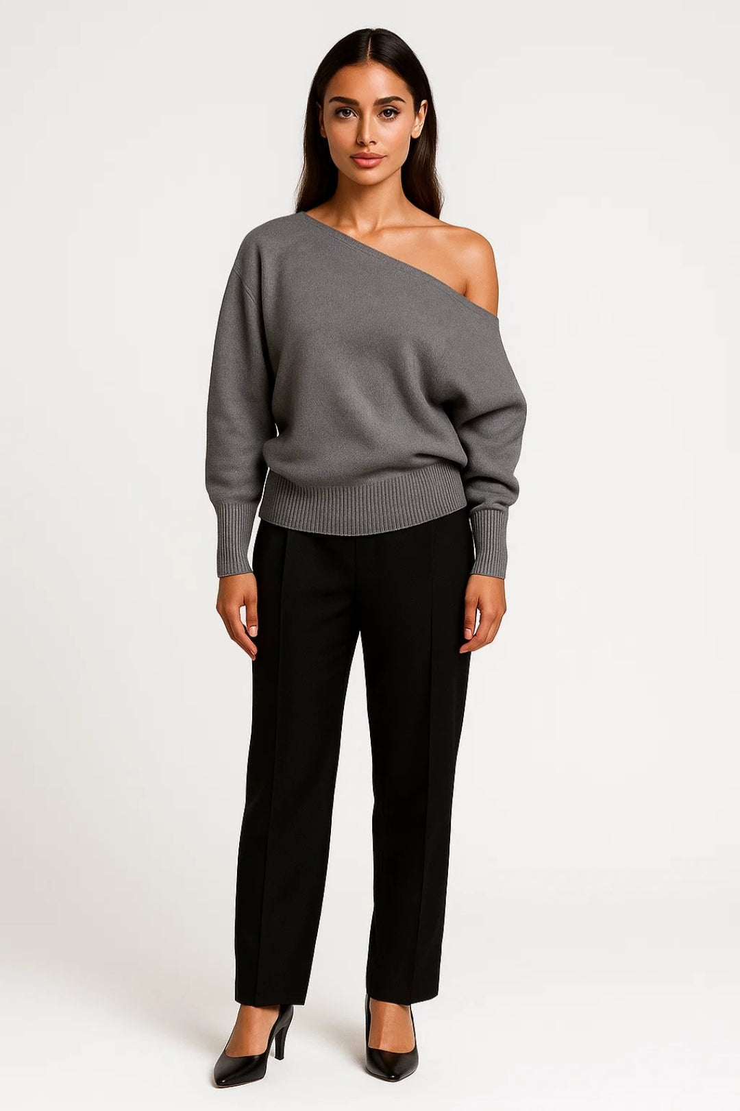 Asymmetrisk damtröja | Elegant off-the-shoulder-tröja | Lätt och moder