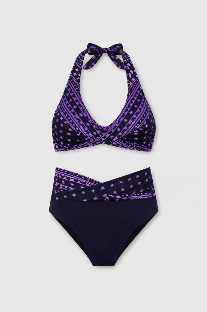 Bikini Dam | Halterneck med Omlottdesign | Hög Midja | Stretchmaterial