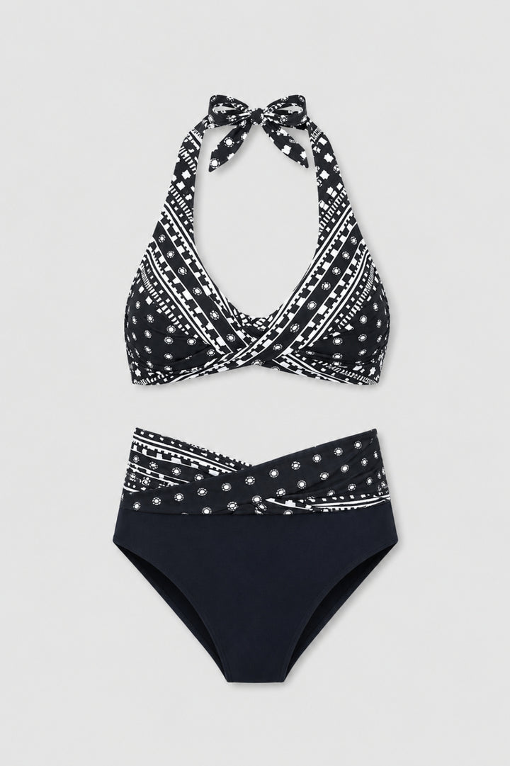 Bikini Dam | Halterneck med Omlottdesign | Hög Midja | Stretchmaterial