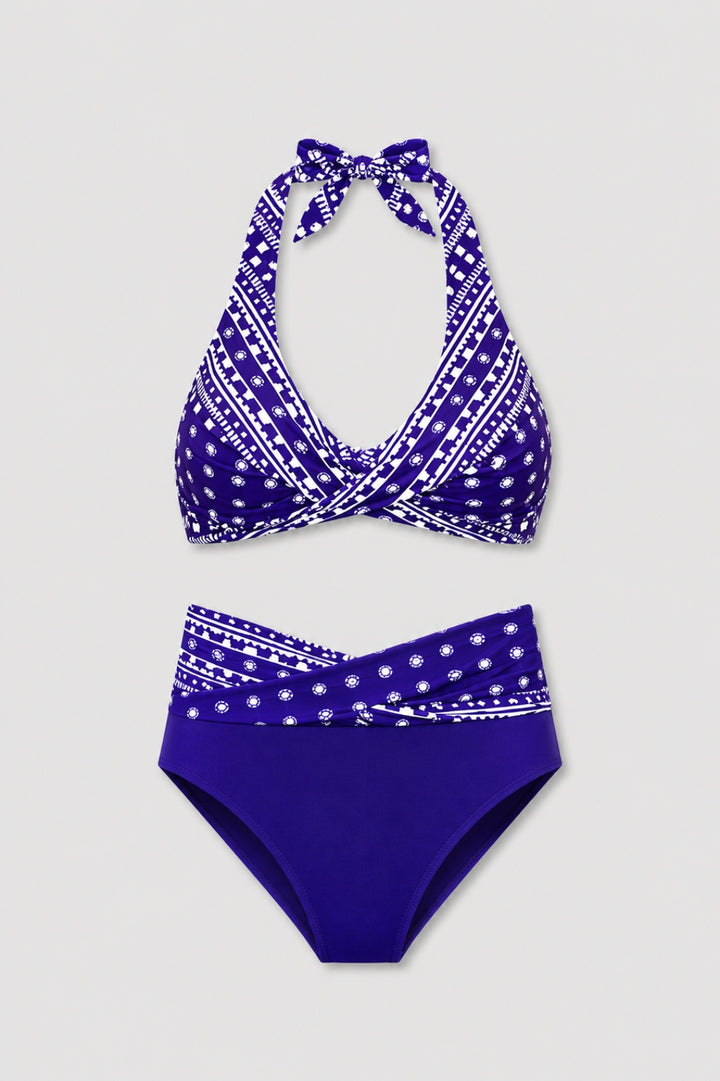 Bikini Dam | Halterneck med Omlottdesign | Hög Midja | Stretchmaterial