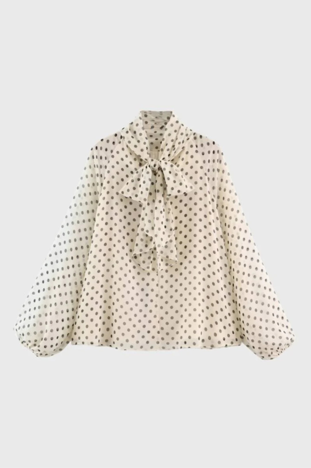 Blus för kvinnor med prickar och lavallièrekrage | Romantisk elegans