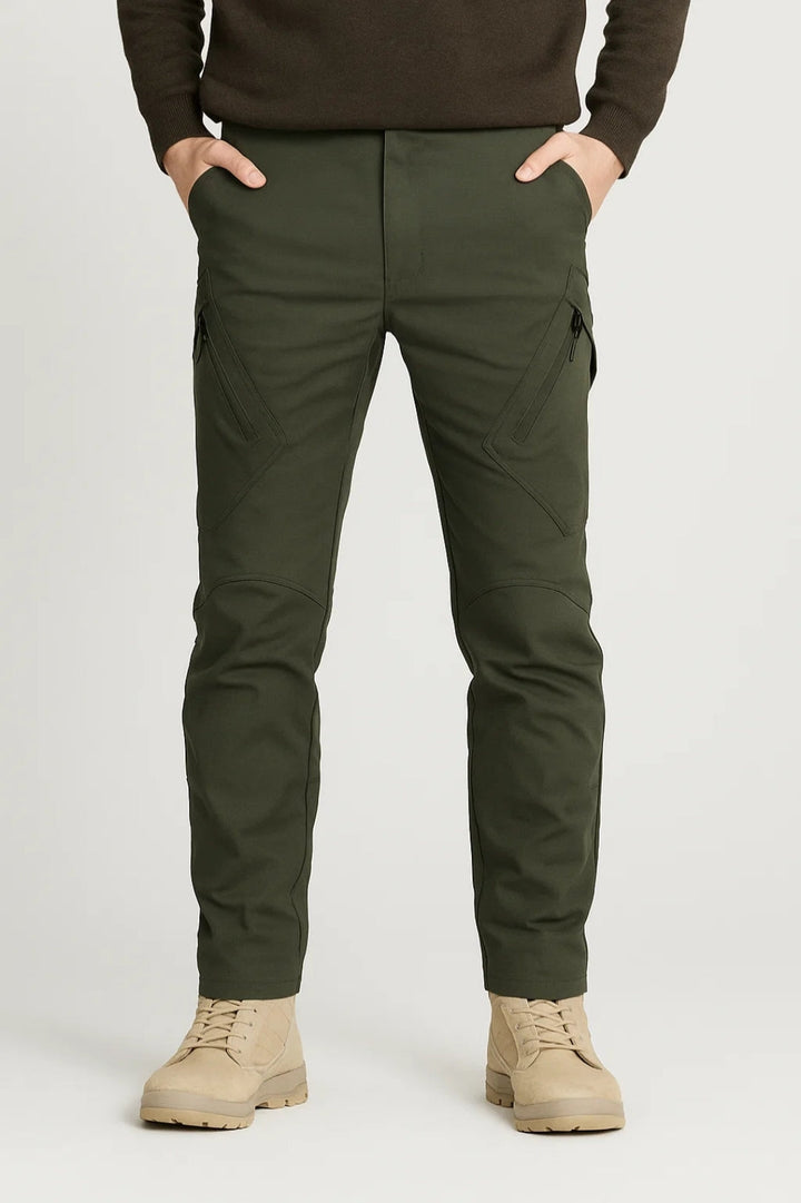 Cargobyxor för män - Slim Fit Fickor med dragkedja Knäskydd | Casual