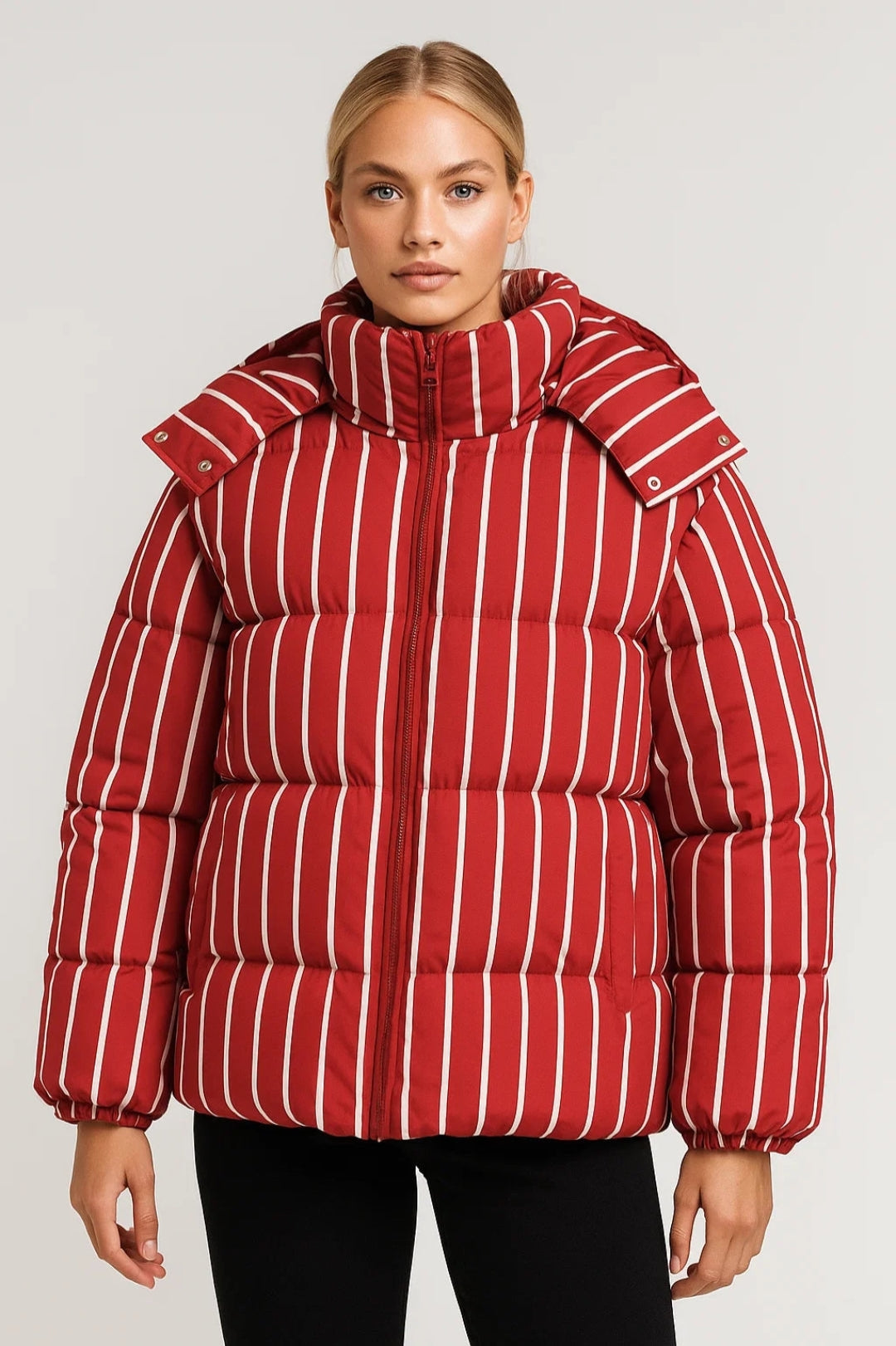 Damjacka | Randigt mönster, oversized-modell | Modern vinterstil