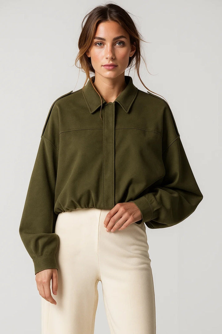 Damjacka – Oversize-krage, skjortmodell, dragkedja, elastisk nederkant | Casual