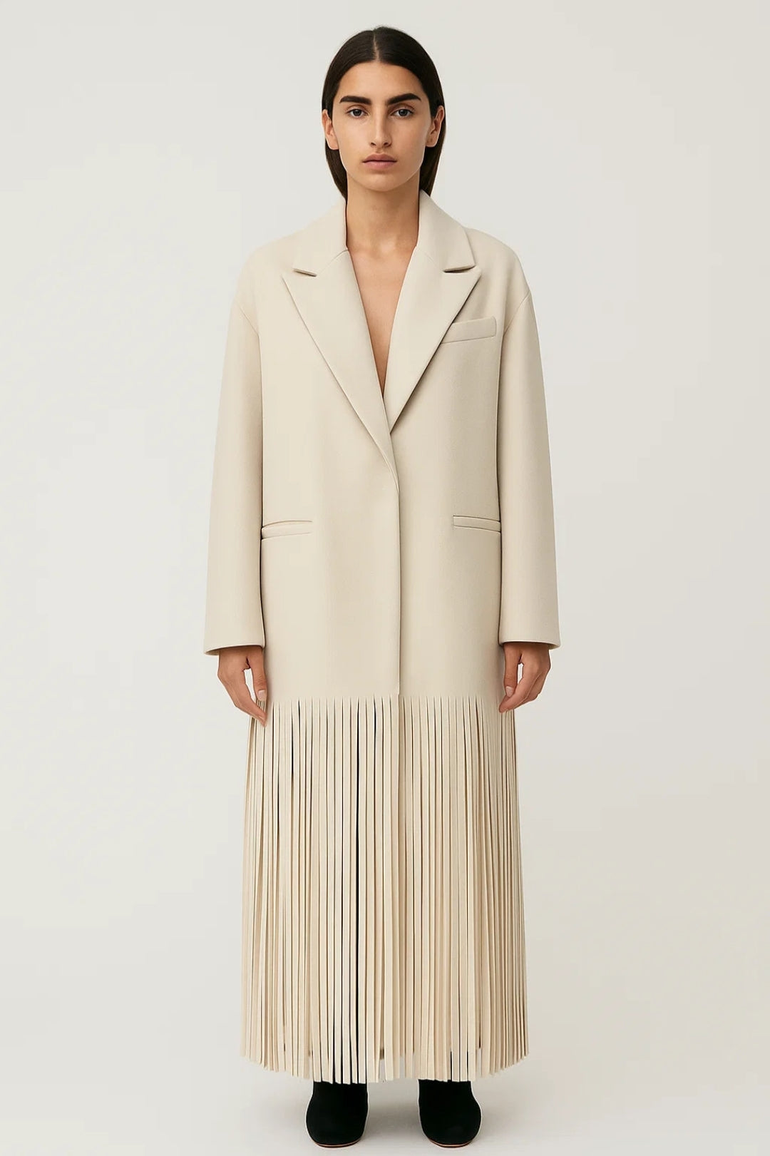 Damkappa | lång, rak med fransar | elegant och modern för vintern