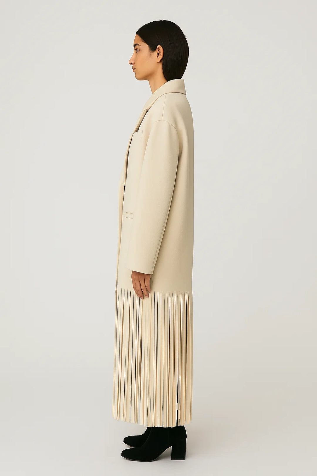 Damkappa | lång, rak med fransar | elegant och modern för vintern
