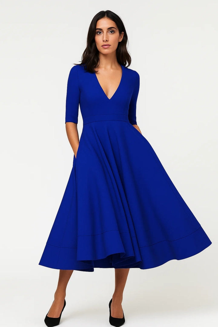 Damklänning | Elegante Midi | Diepe V-ringning | Flatterende A-lijn