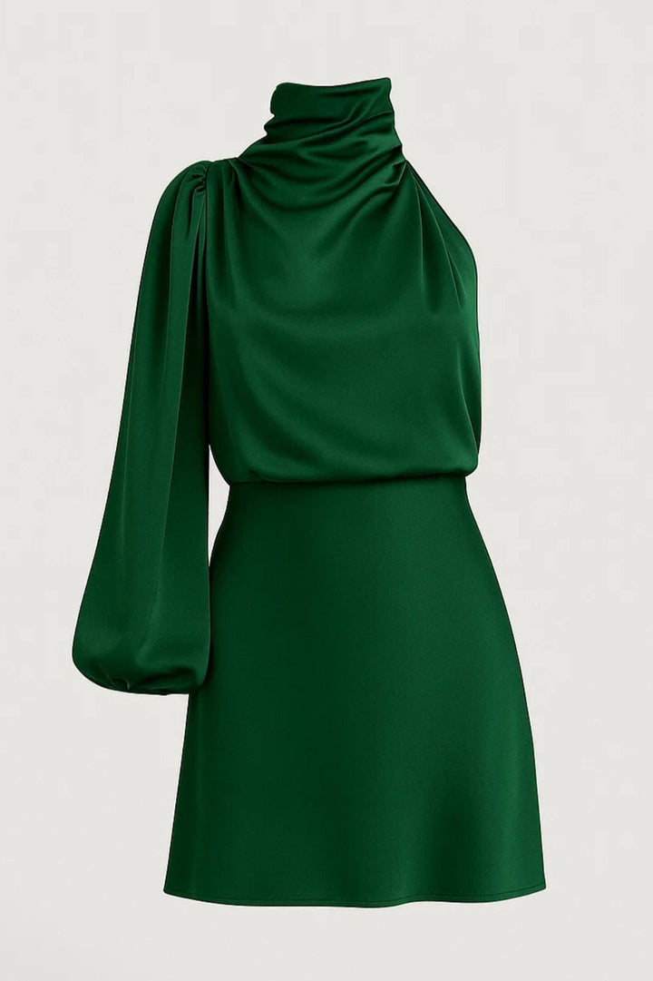 Damklänning | Kort | Elegant | Draperad axel för sommaren