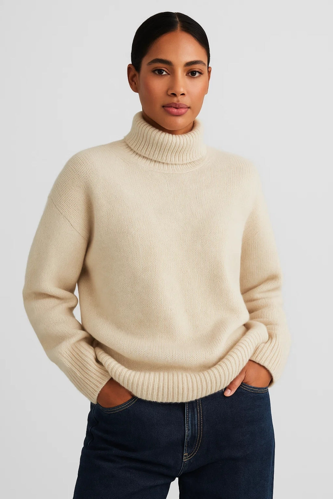 Damtröja | Stickad | Turtleneck | Lös, mysig passform för vintern