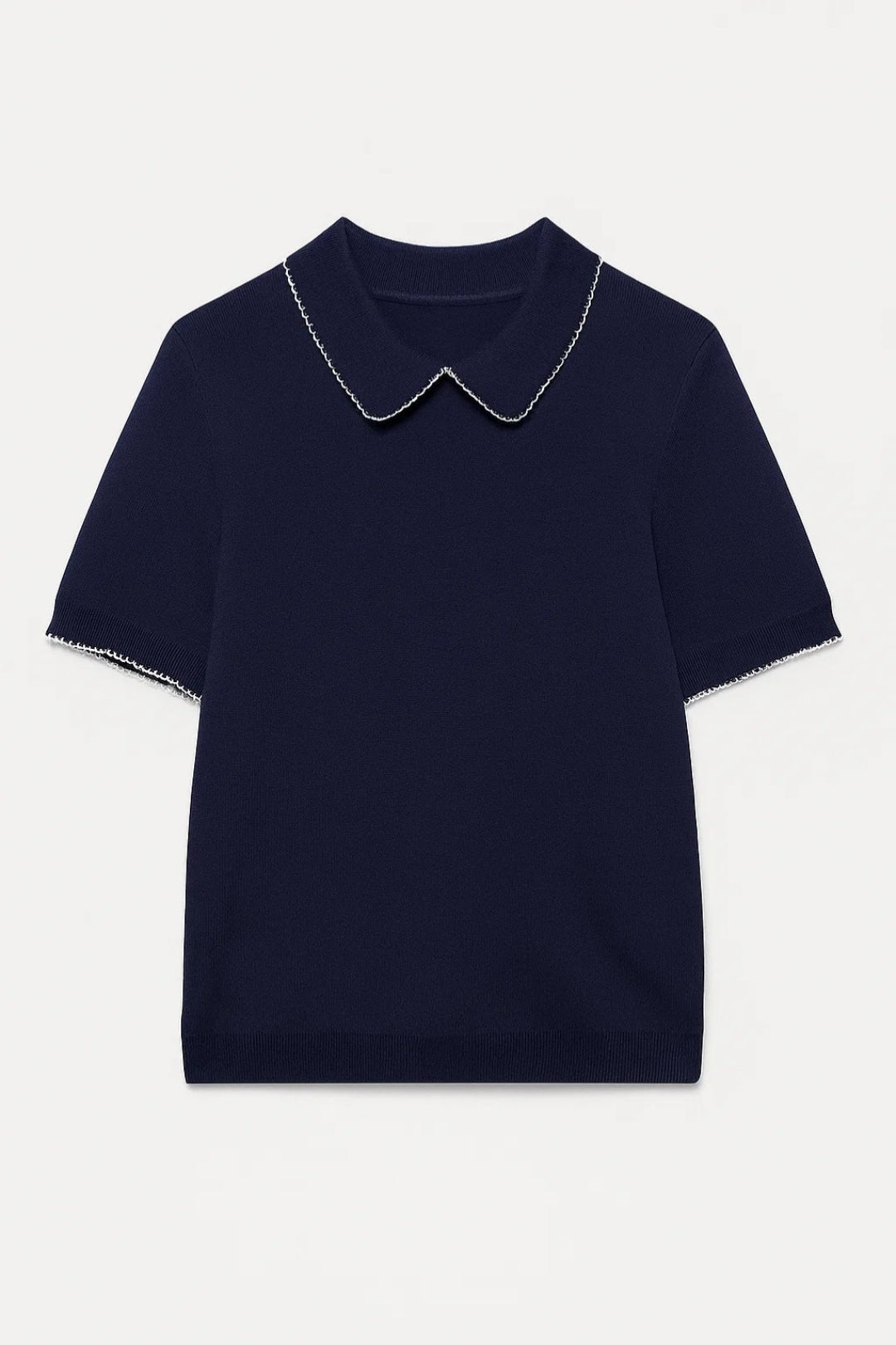 Damtröja – Claudine-krage, korta ärmar, stickad | Chic