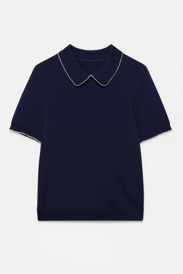 Damtröja – Claudine-krage, korta ärmar, stickad | Chic