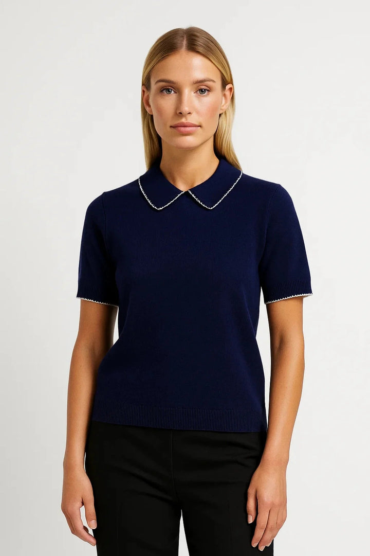 Damtröja – Claudine-krage, korta ärmar, stickad | Chic