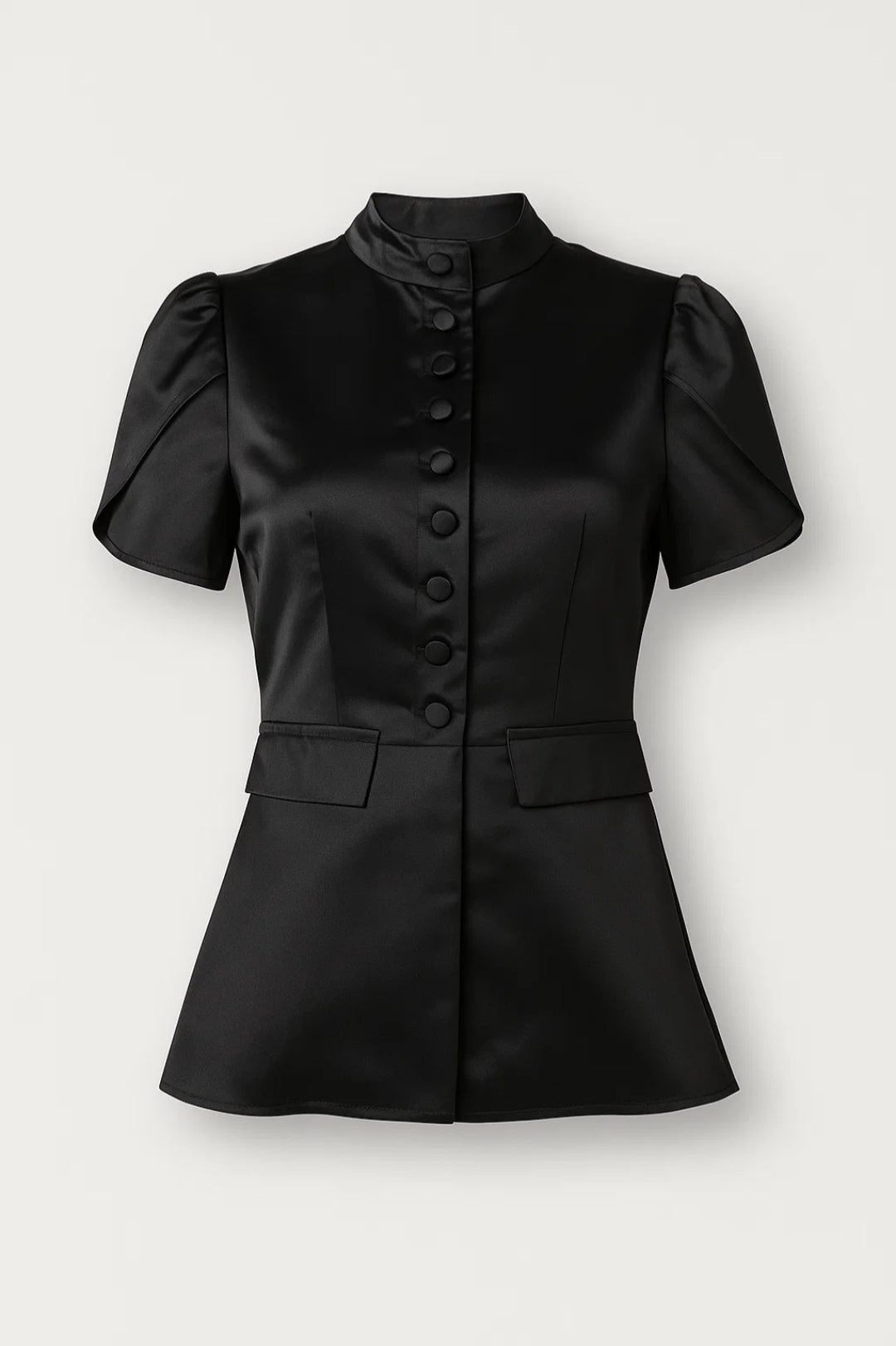 Damtröja – Hög krage, korta ärmar, med knappar | Elegant