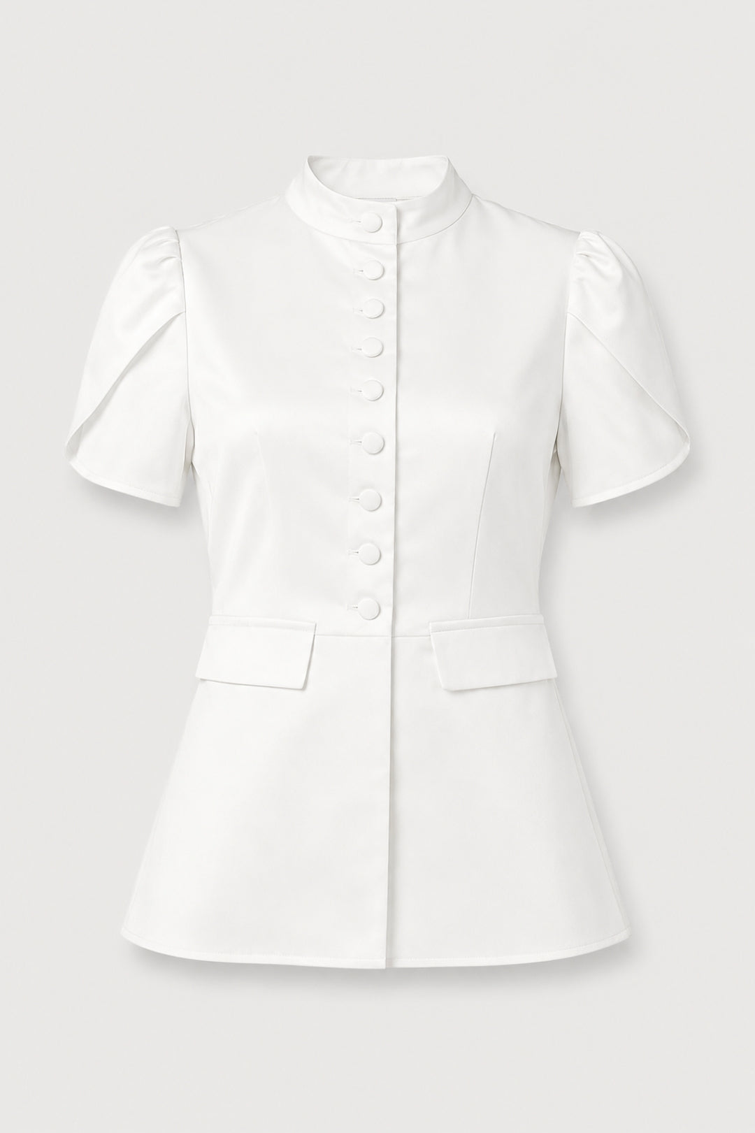 Damtröja – Hög krage, korta ärmar, med knappar | Elegant