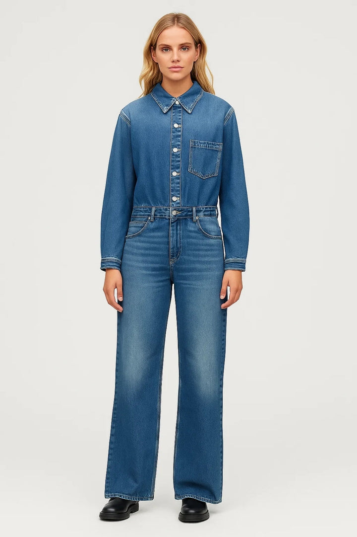 Denimoverall | Långa ärmar och tryckknappsstängning | Allt-i-ett-komfort | Mjuk denimtyg