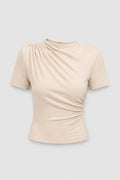 Draperad Damtopp | Elegant Hög Hals | Smickrande Passform | Kortärmad