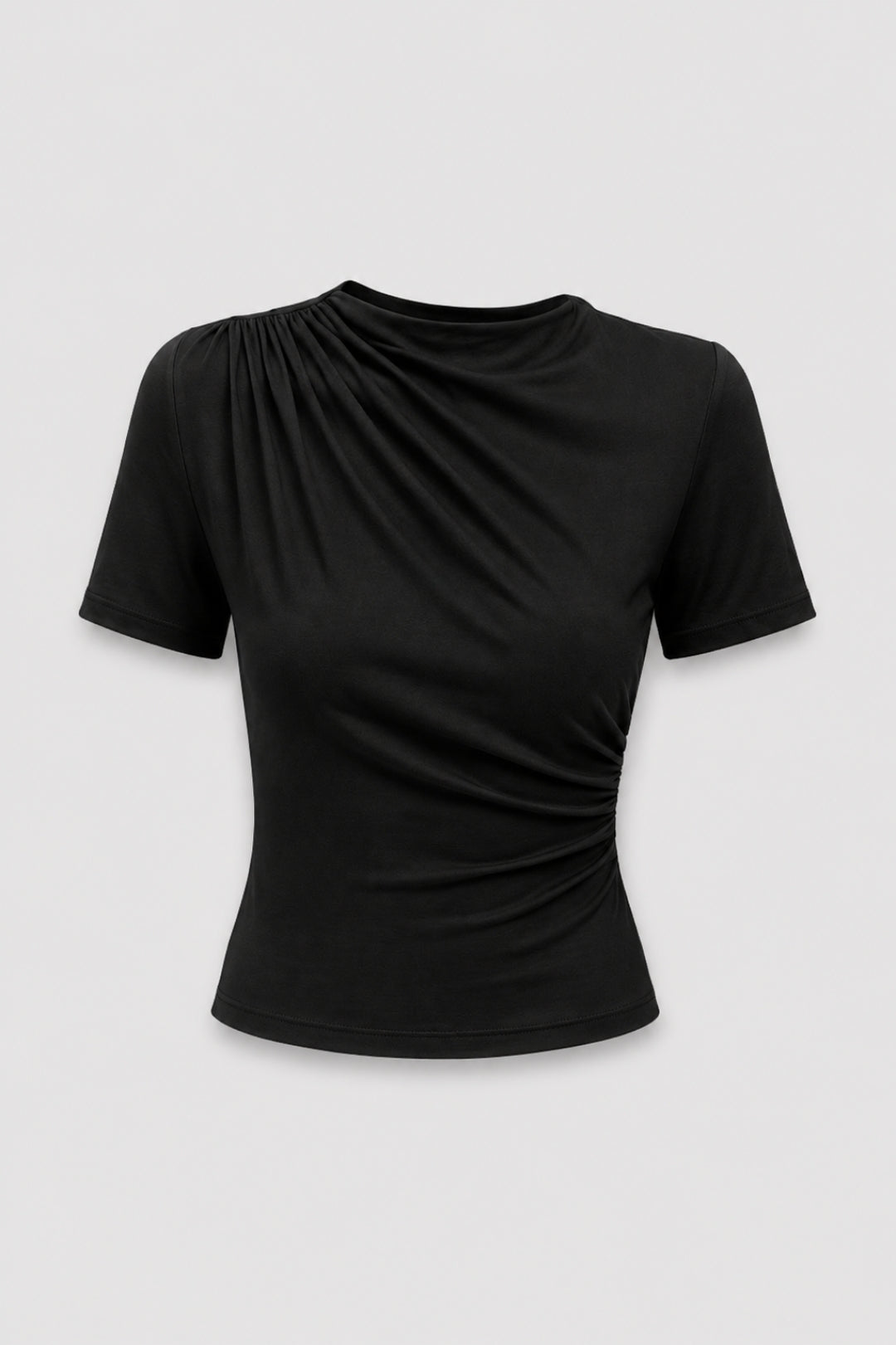 Draperad Damtopp | Elegant Hög Hals | Smickrande Passform | Kortärmad