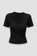 Draperad Damtopp | Elegant Hög Hals | Smickrande Passform | Kortärmad