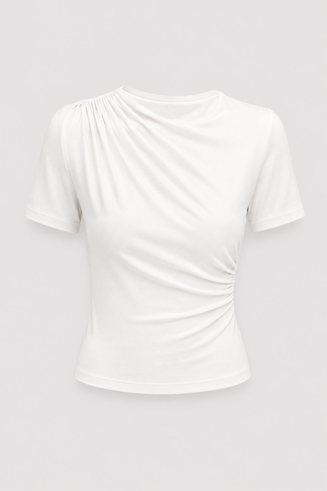 Draperad Damtopp | Elegant Hög Hals | Smickrande Passform | Kortärmad
