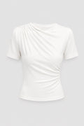 Draperad Damtopp | Elegant Hög Hals | Smickrande Passform | Kortärmad