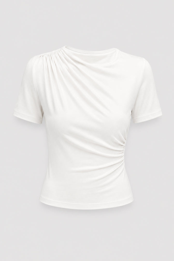Draperad Damtopp | Elegant Hög Hals | Smickrande Passform | Kortärmad