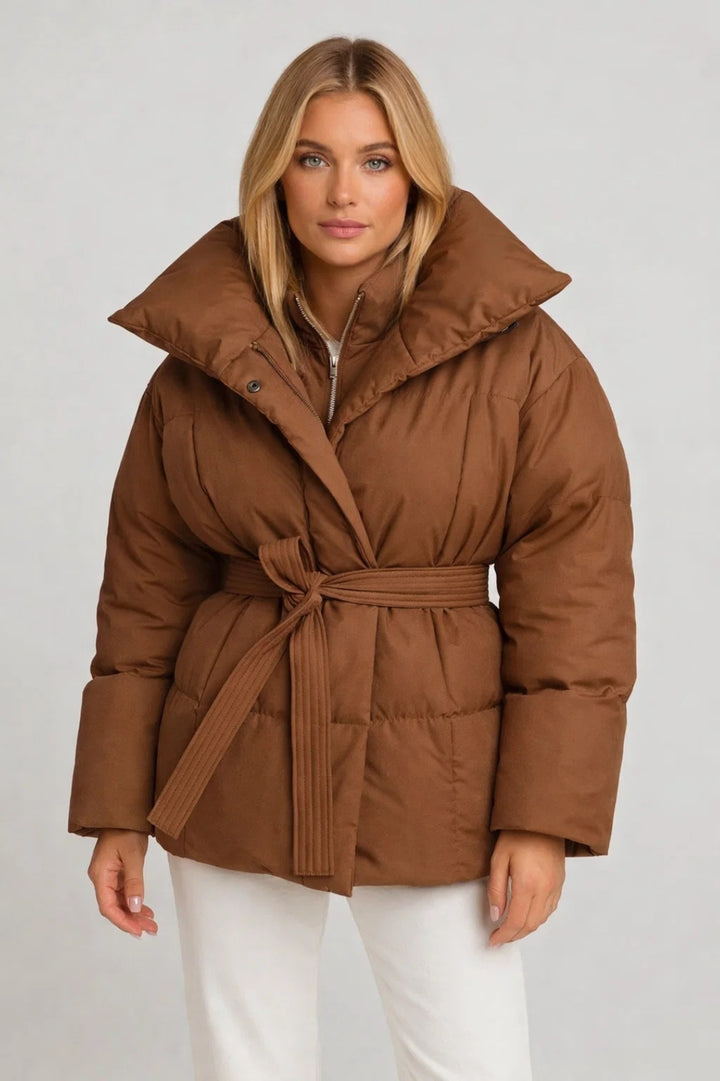 Dunjacka för kvinnor | bältad överdimensionerad krage | modern stil för vintern
