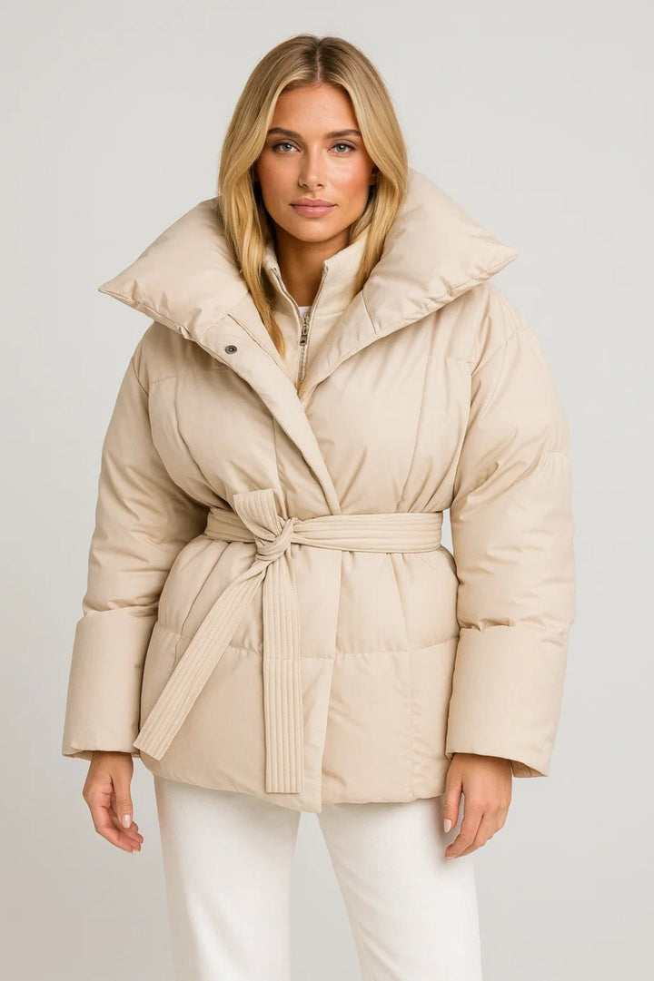 Dunjacka för kvinnor | bältad överdimensionerad krage | modern stil för vintern