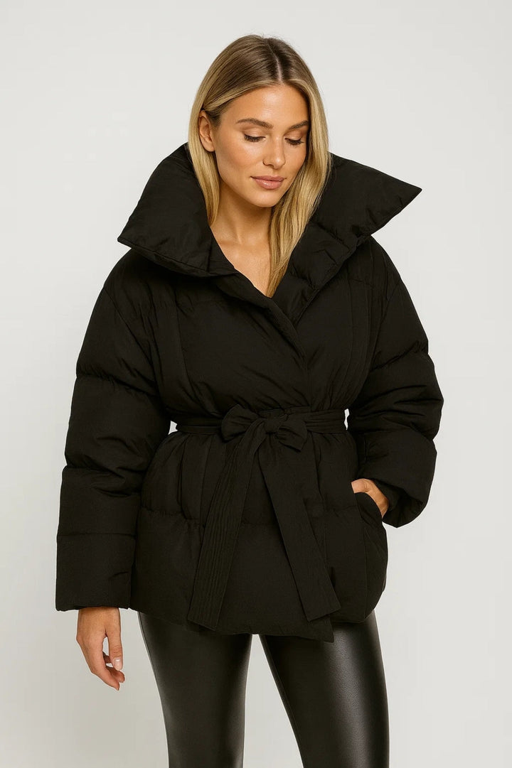 Dunjacka för kvinnor | bältad överdimensionerad krage | modern stil för vintern