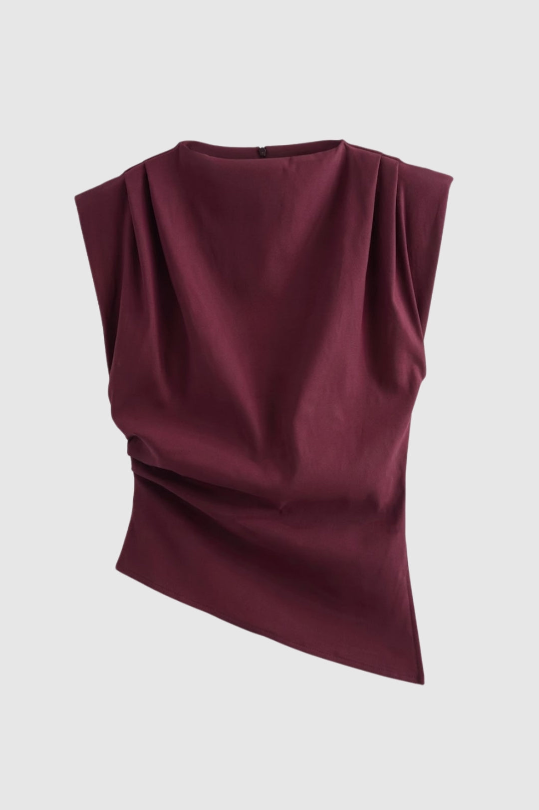 Elegant Ärm-Lös Topp med Hög Krage och Drapé för Damer