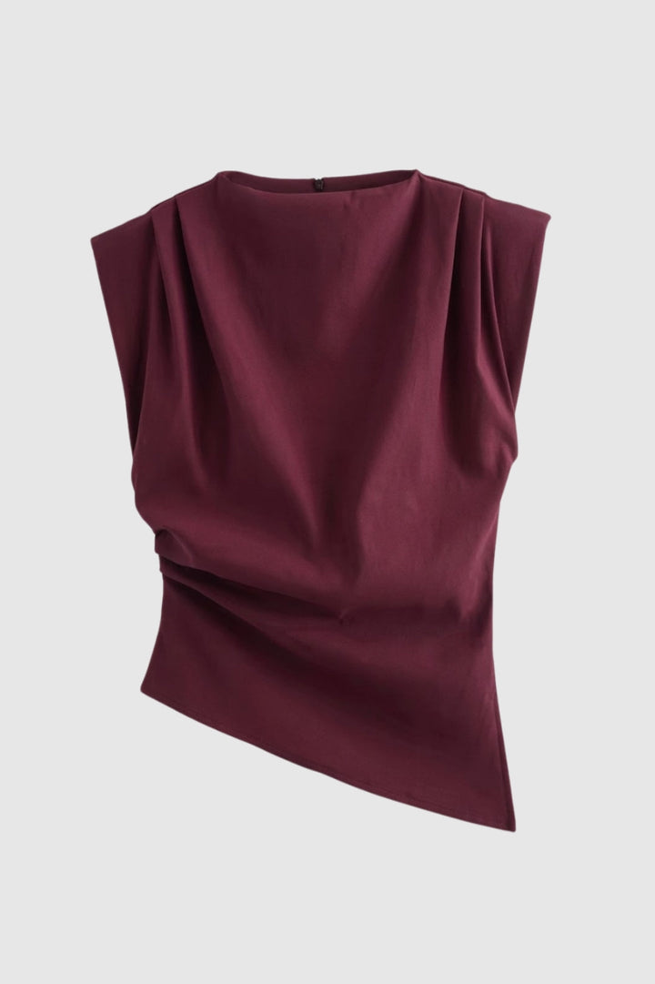 Elegant Ärm-Lös Topp med Hög Krage och Drapé för Damer