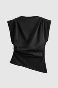 Elegant Ärm-Lös Topp med Hög Krage och Drapé för Damer