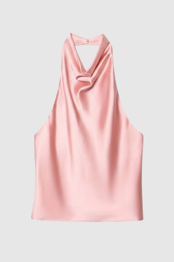 Elegant Halter Top för Kvinnor - Glänsande med Draperad Krage