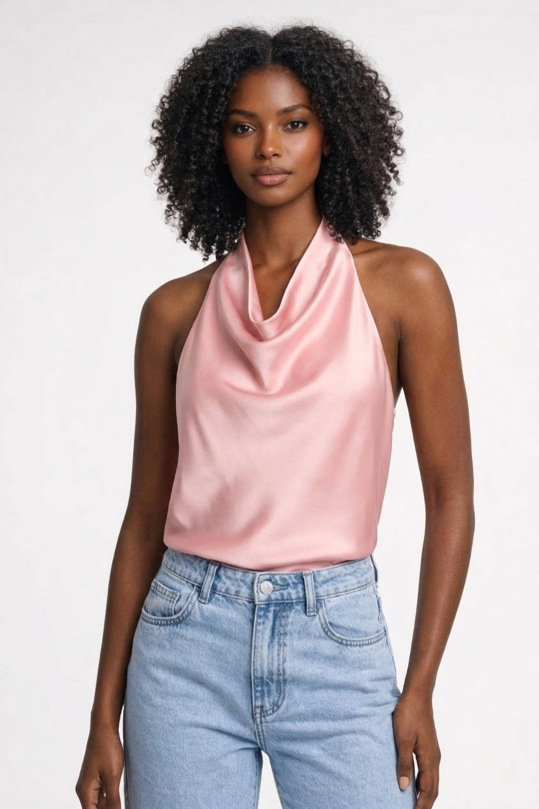 Elegant Halter Top för Kvinnor - Glänsande med Draperad Krage