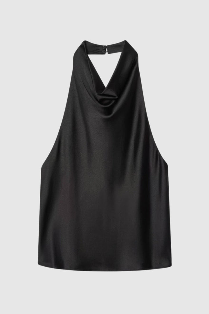 Elegant Halter Top för Kvinnor - Glänsande med Draperad Krage