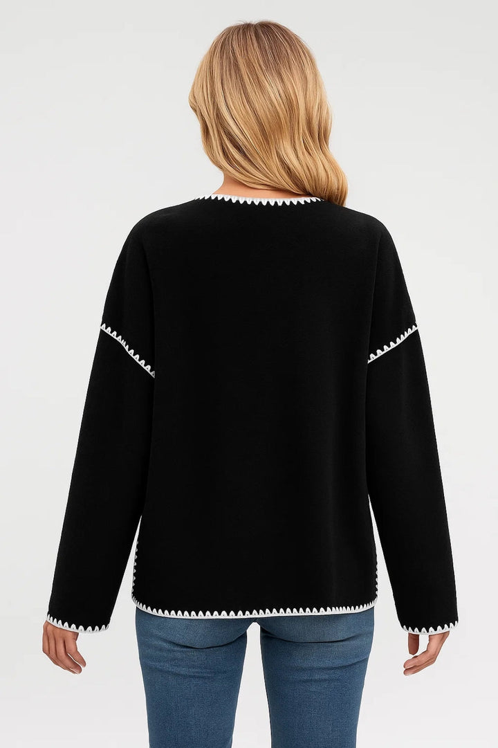 Broderad damjacka | Rak passform med knäppning | Tidlös elegans