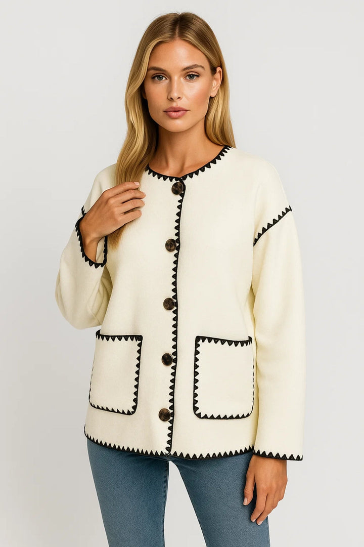 Broderad damjacka | Rak passform med knäppning | Tidlös elegans