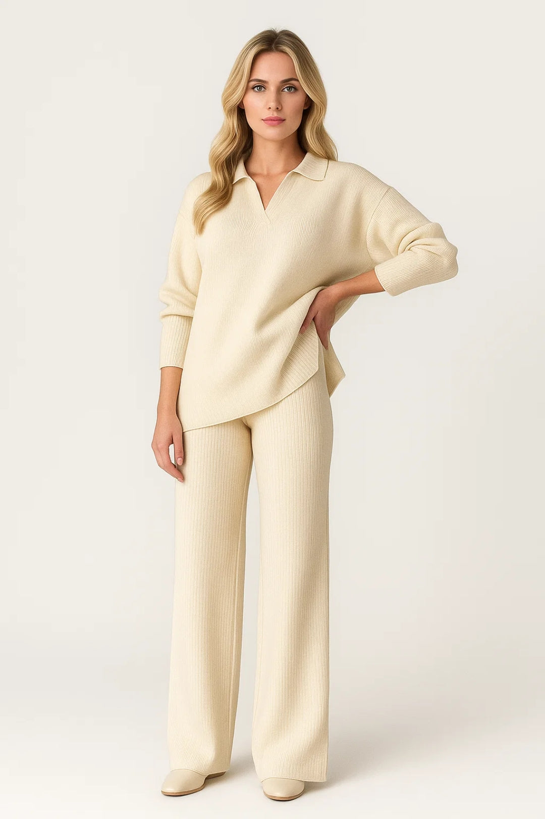 Stickat damset | Bekväm loungelook | Löst sittande passform