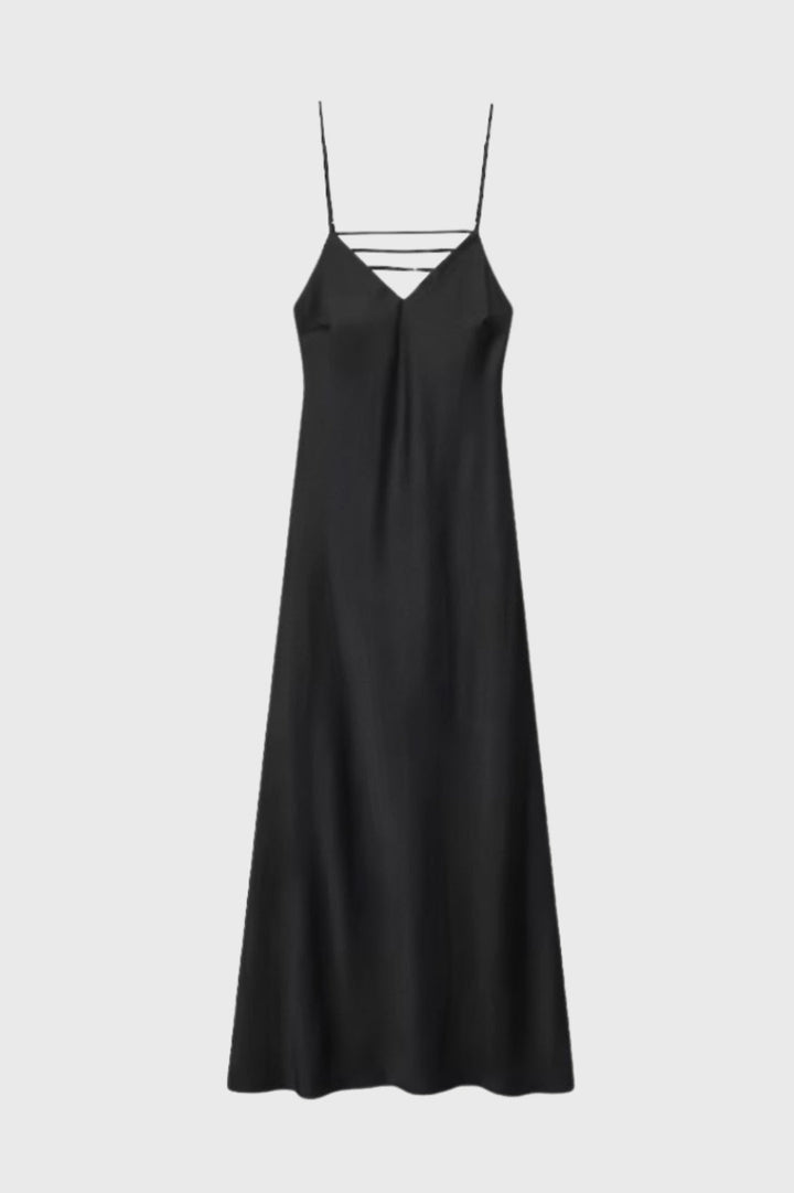 Glänsande V-ringad Maxiklänning för Kvinnor - Slip Dress med Tunna Axelband