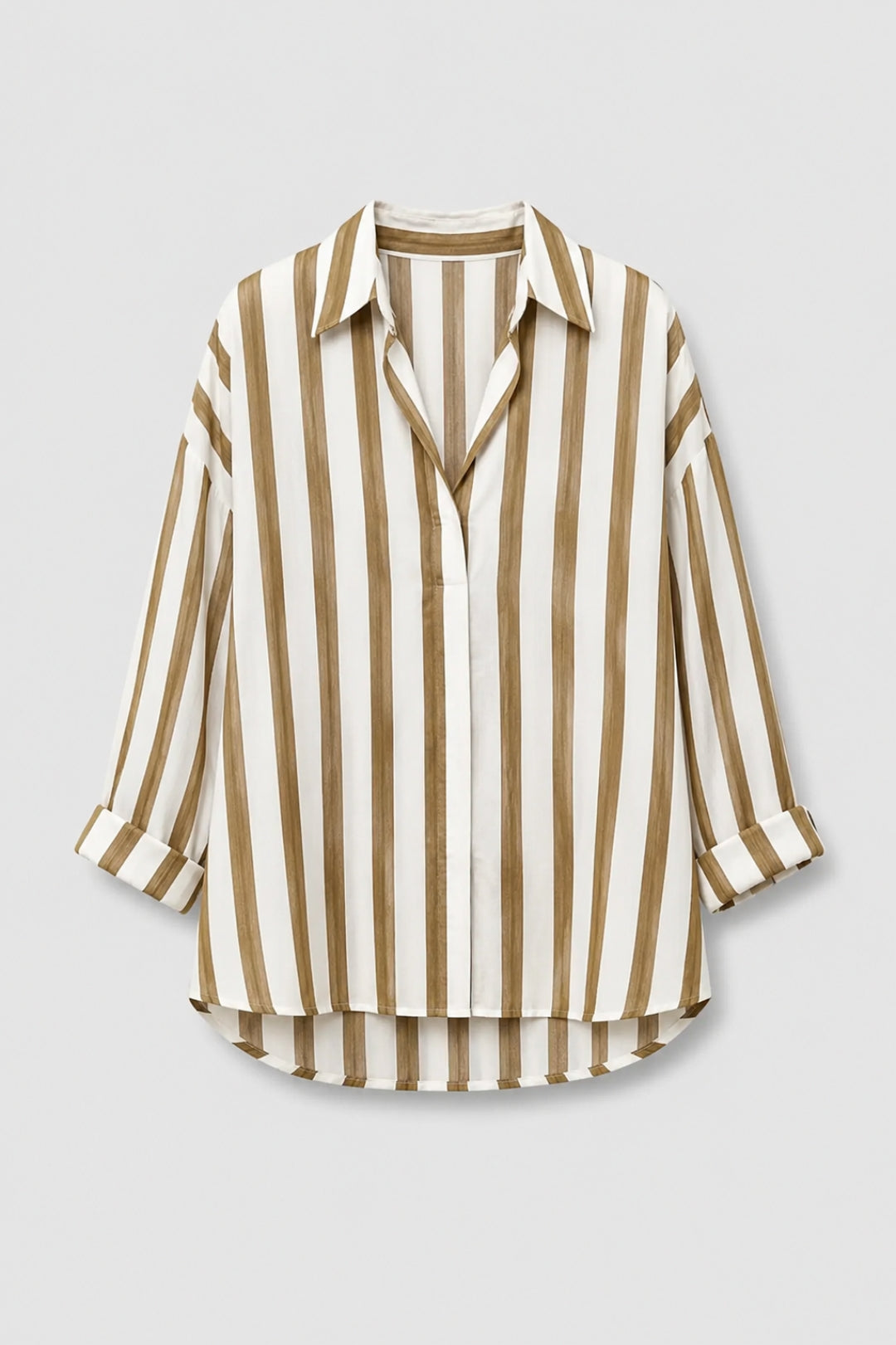 Héloïse - Chic Oversize Lin Skjorta för Kvinnor med Krage och Ränder