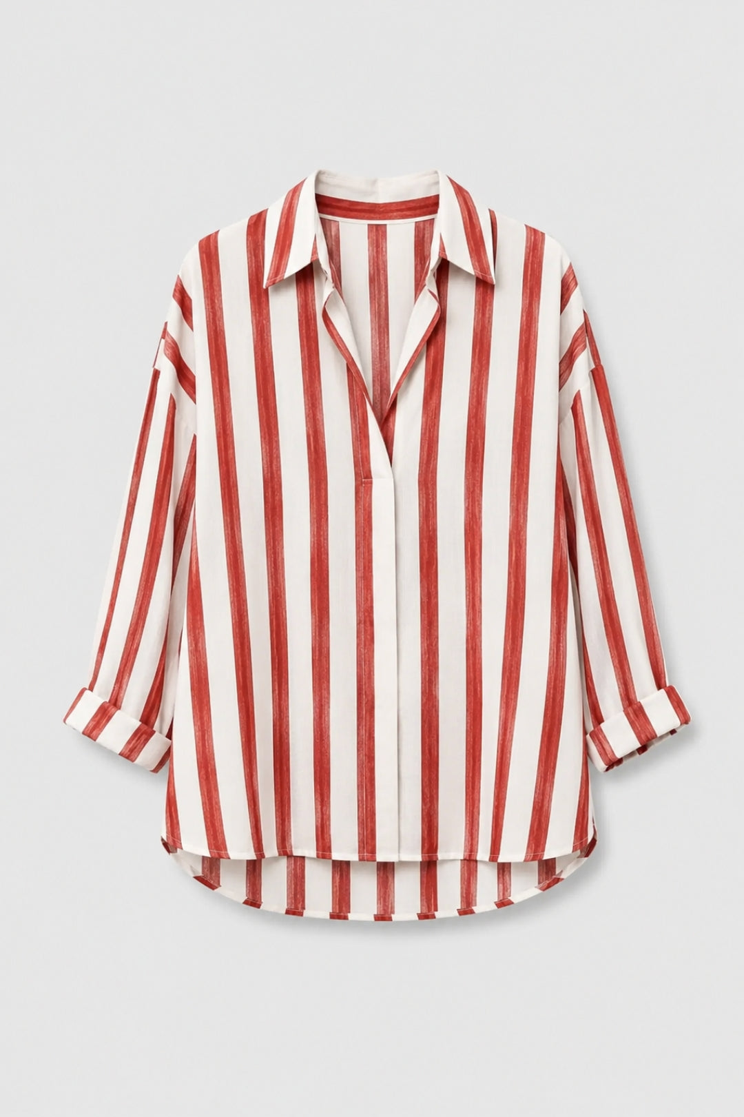 Héloïse - Chic Oversize Lin Skjorta för Kvinnor med Krage och Ränder