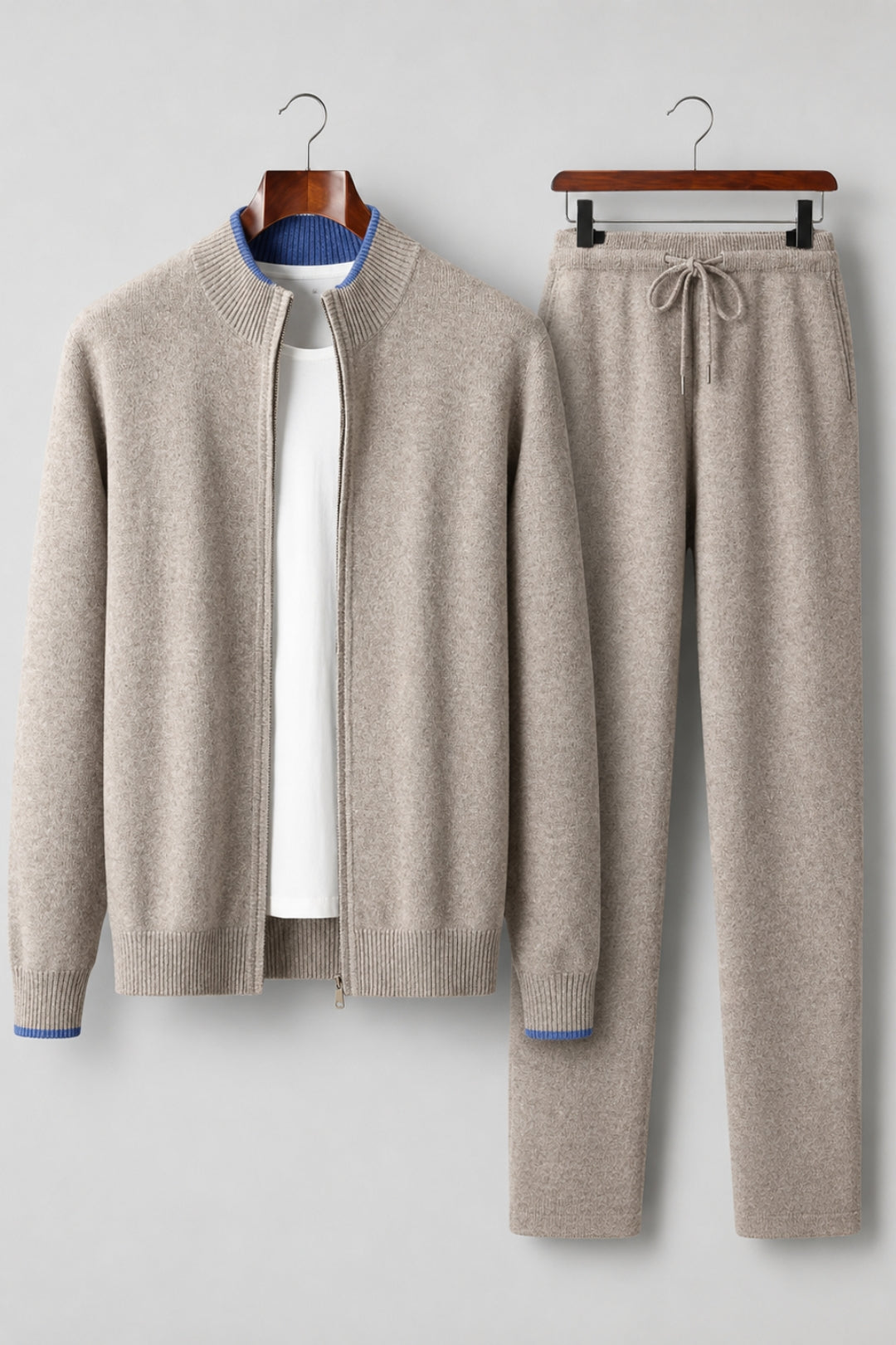 Herr Merinoull Zip-Up Lounge Set – Mjuk Stickad Avslappnad Passform Co-Ord