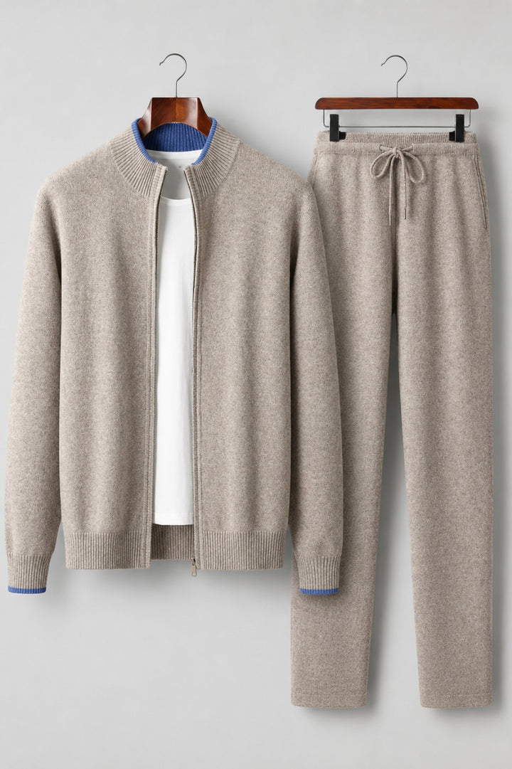 Herr Merinoull Zip-Up Lounge Set – Mjuk Stickad Avslappnad Passform Co-Ord