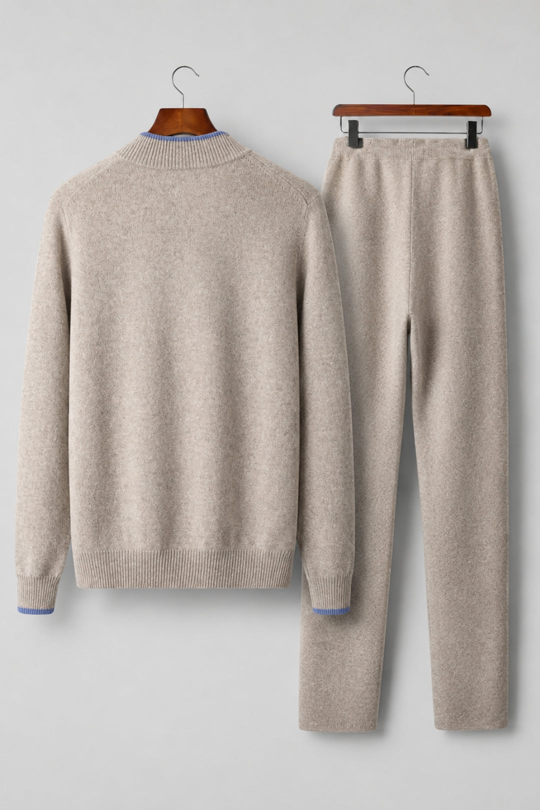 Herr Merinoull Zip-Up Lounge Set – Mjuk Stickad Avslappnad Passform Co-Ord