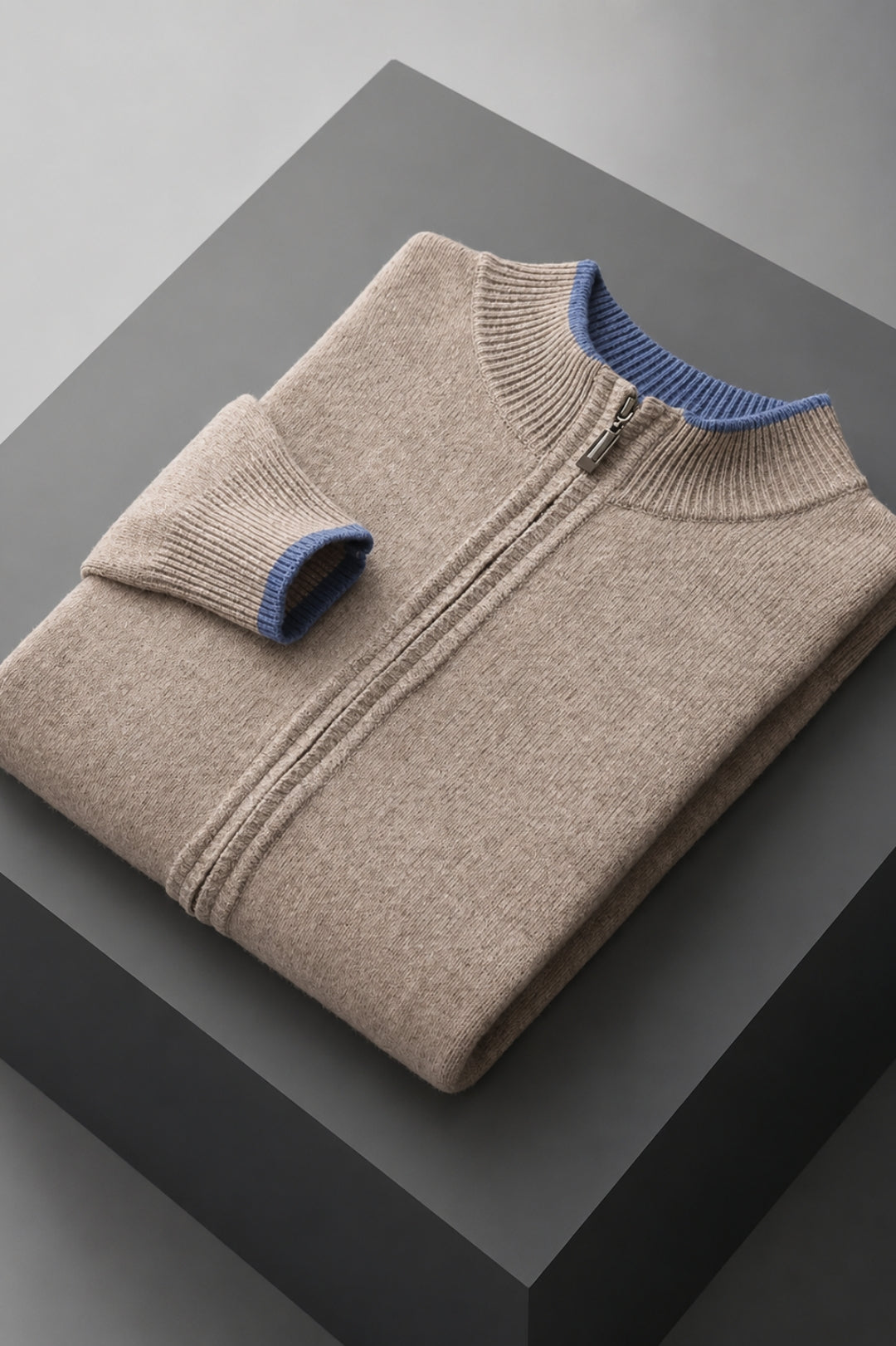 Herr Merinoull Zip-Up Lounge Set – Mjuk Stickad Avslappnad Passform Co-Ord